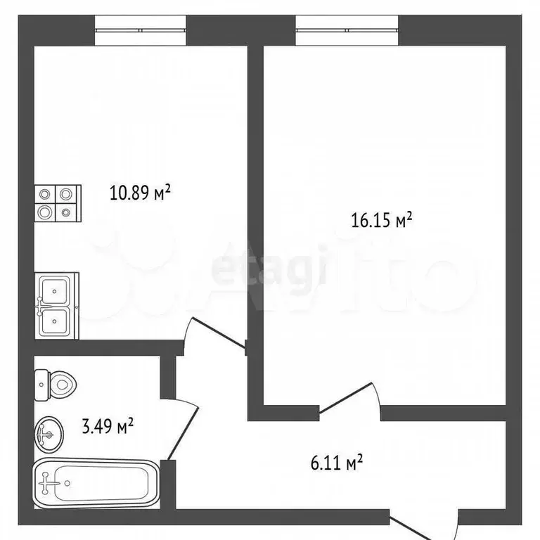 1-к. квартира, 36,8 м, 1/3 эт. - Фото 0