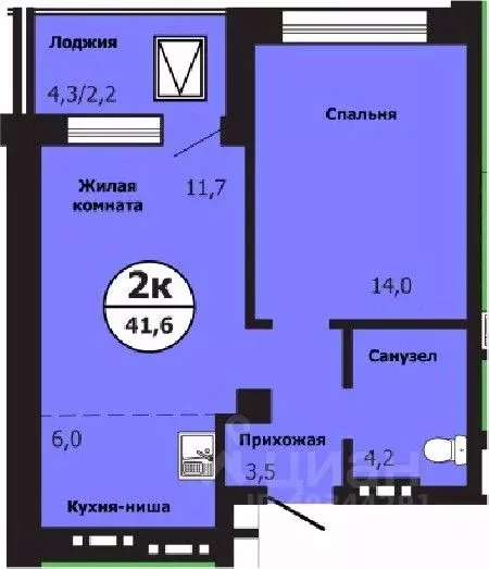 2-к кв. Красноярский край, Красноярск ул. Лесников, 51Б (41.6 м) - Фото 0