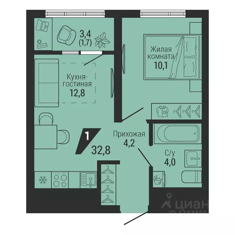 1-к кв. Свердловская область, Екатеринбург Вторчермет жилрайон,  (32.8 ... - Фото 0