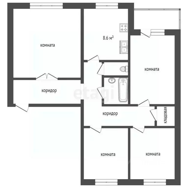 4-к кв. Хабаровский край, Хабаровск Большая ул., 87В (79.1 м) - Фото 1