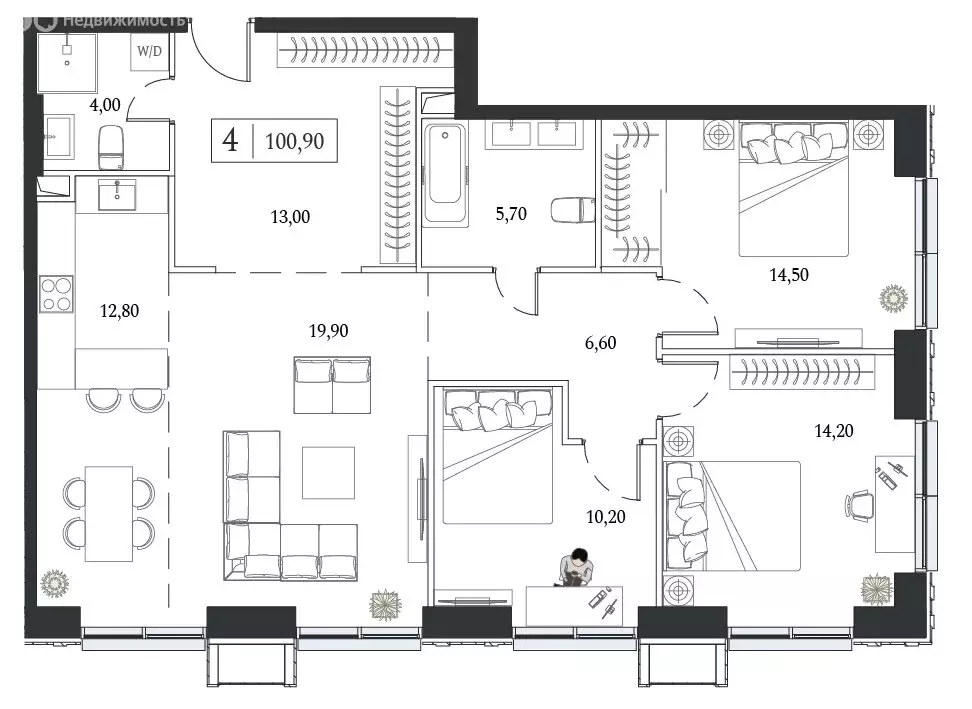 3-комнатная квартира: Москва, проспект Андропова, 9/1 (100.9 м) - Фото 1