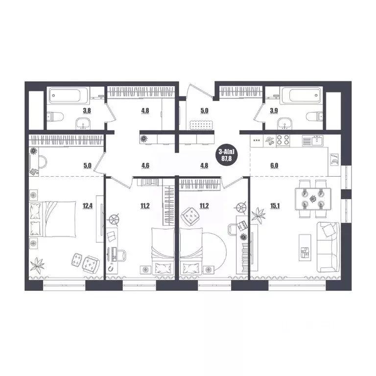 3-к кв. Ханты-Мансийский АО, Сургут Высоковольтная ул., 6/2 (87.8 м) - Фото 1