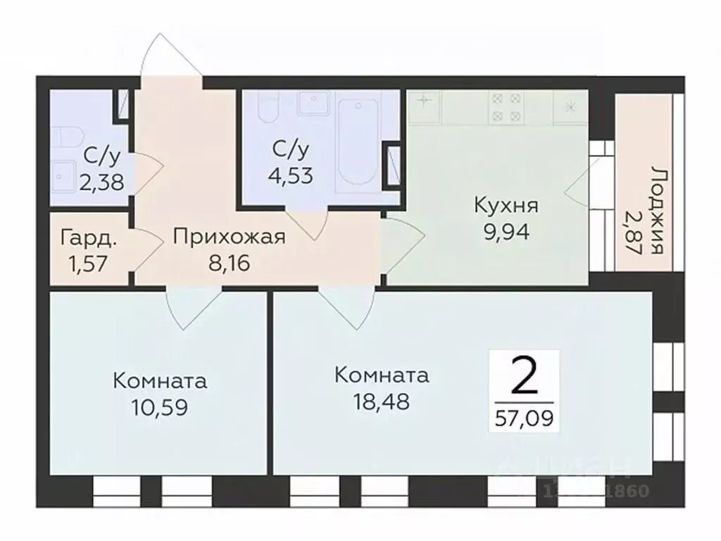 2-к кв. Воронежская область, Воронеж ул. Матросова (57.09 м) - Фото 0