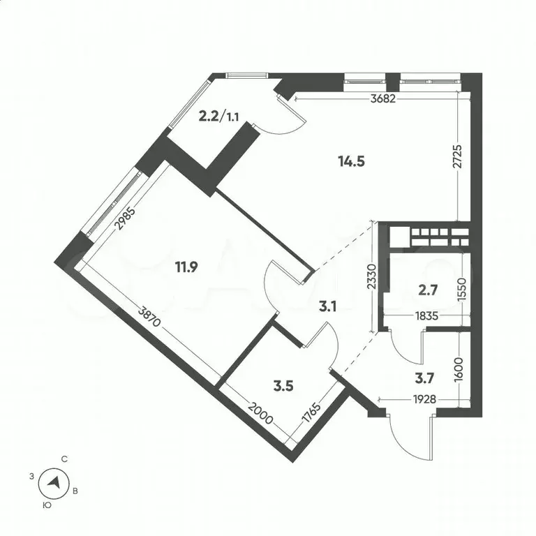 1-к. квартира, 40,5 м, 13/15 эт. - Фото 1