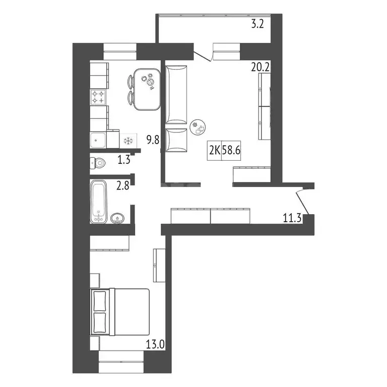 Продаётся 2-к квартира, 58.6 м - Фото 0