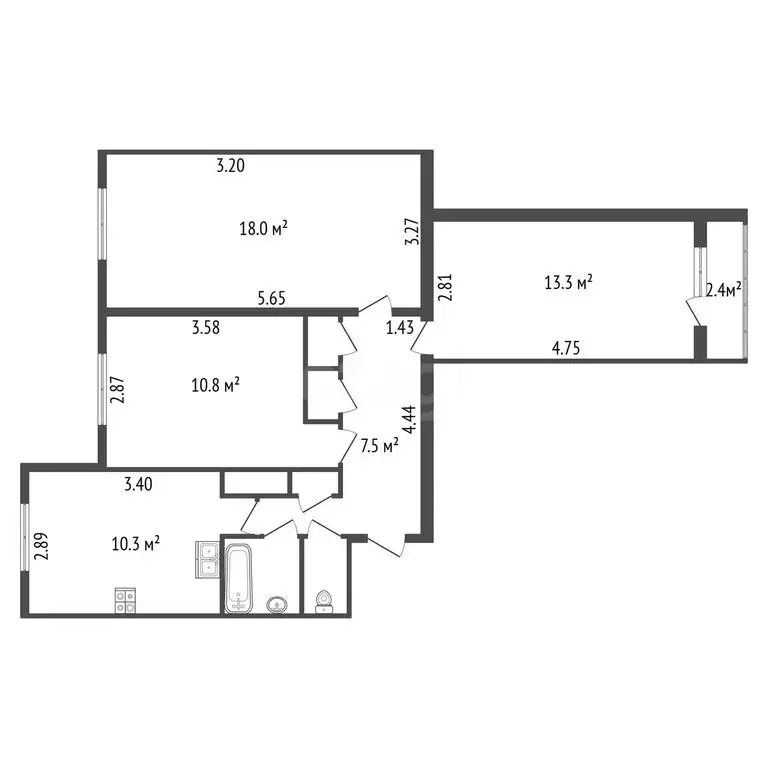 3-комнатная квартира: Санкт-Петербург, Петергофское шоссе, 21к3 (64.1 ... - Фото 1