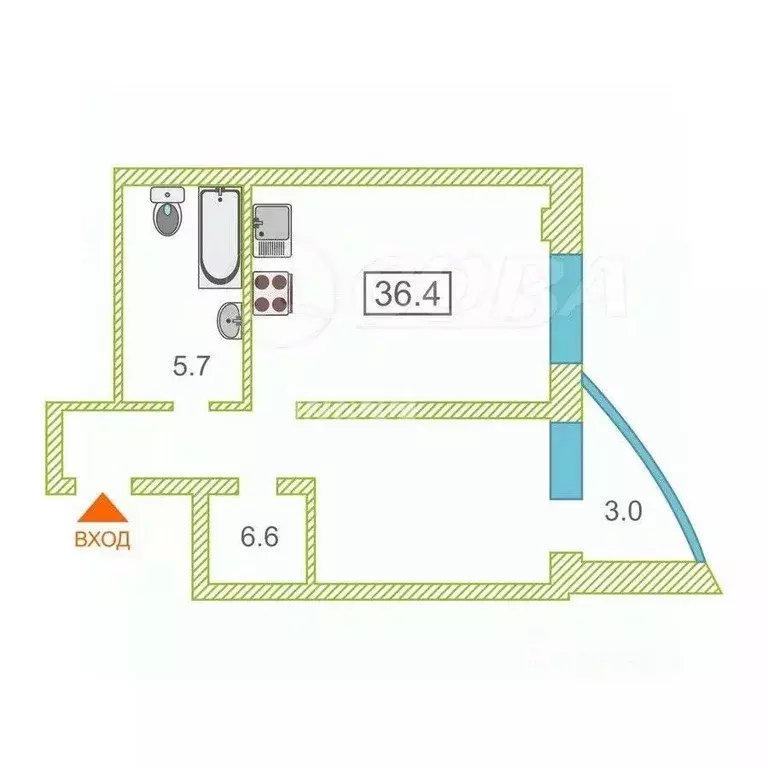 1-к кв. Тюменская область, Тюмень ул. Чернышевского, 2 (36.4 м) - Фото 1