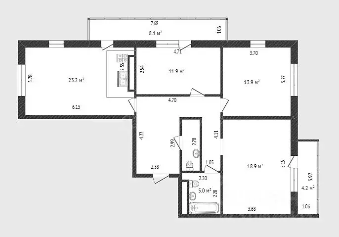 3-к кв. Тюменская область, Тюмень ул. Раушана Абдуллина, 2 (90.0 м) - Фото 1