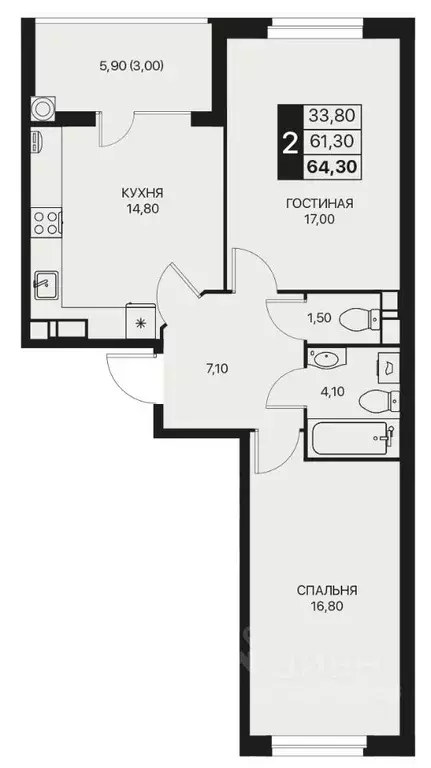 2-к кв. Ростовская область, Ростов-на-Дону Эстет жилой комплекс (64.3 ... - Фото 0