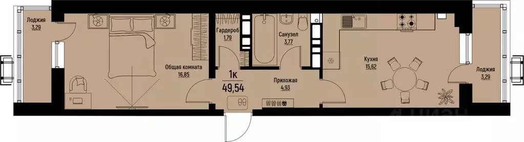 1-к кв. Ставропольский край, Пятигорск Скачки мкр,  (49.54 м) - Фото 0