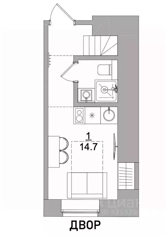 Студия Москва Страстной бул., 4С3 (18.7 м) - Фото 1