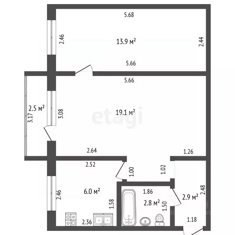 2-к кв. Башкортостан, Стерлитамак ул. Худайбердина, 140 (44.7 м) - Фото 1