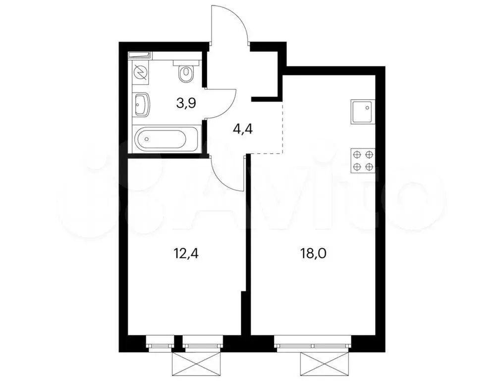 1-к. квартира, 38,8 м, 3/24 эт. - Фото 0