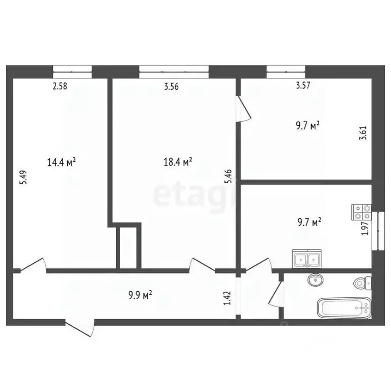3-к кв. Архангельская область, Архангельск Холмогорская ул., 35к2 ... - Фото 2