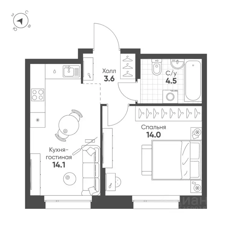 1-к кв. Свердловская область, Екатеринбург Солнечный жилрайон,  (36.2 ... - Фото 1