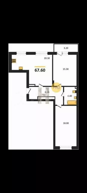 2-к. квартира, 67,6 м, 6/8 эт. - Фото 1