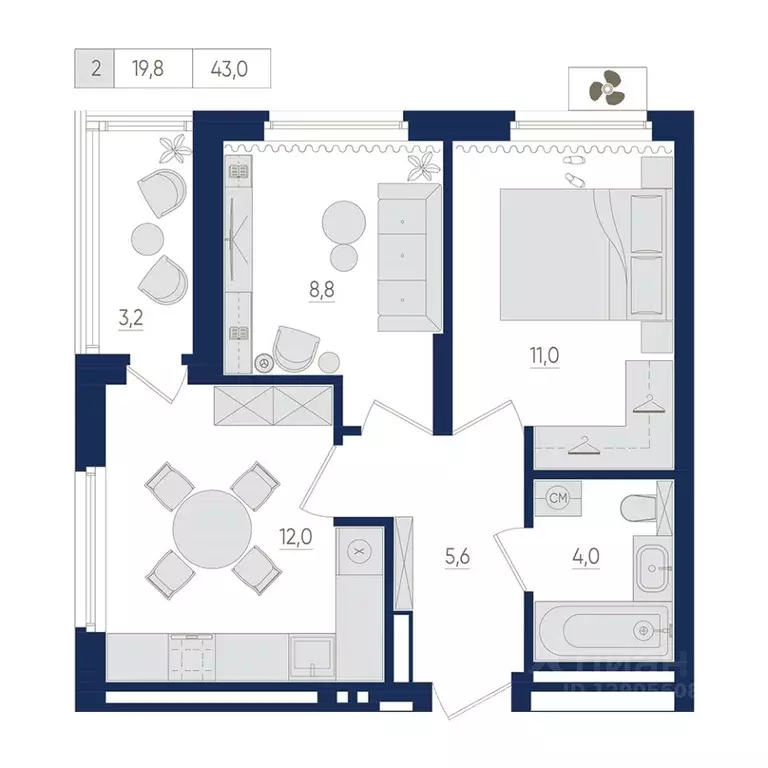 2-к кв. Башкортостан, Уфа ул. Евгения Столярова, 13 (43.0 м) - Фото 1