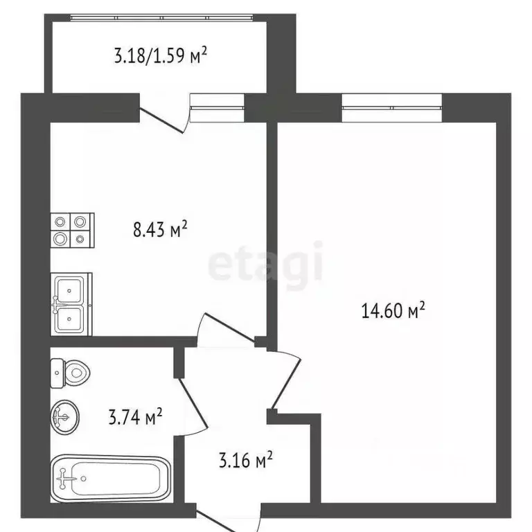 1-к кв. Ростовская область, Батайск ул. Куйбышева, 150 (31.0 м) - Фото 0