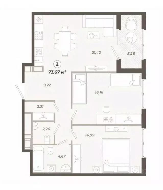 2-к кв. Санкт-Петербург ул. Коли Томчака, 21Д (73.67 м) - Фото 0