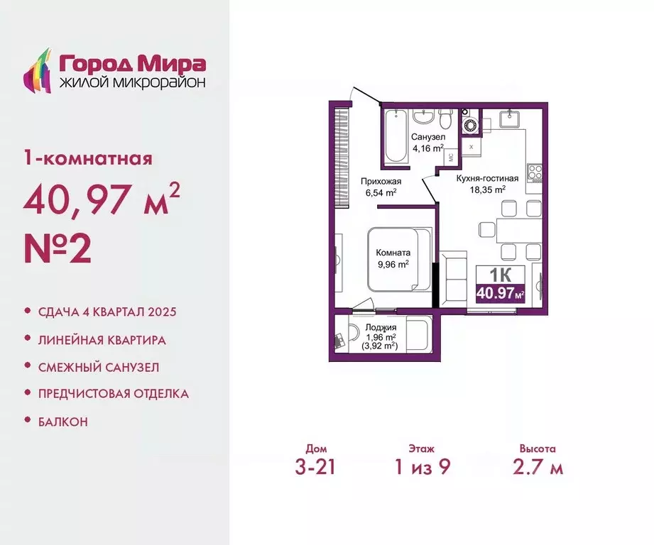 1-к кв. Крым, Симферополь Город Мира жилой комплекс (40.97 м) - Фото 0