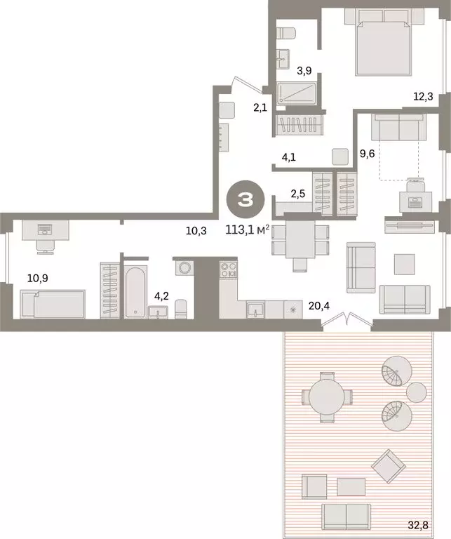 3-комнатная квартира: Екатеринбург, улица Академика Ландау, 7 (113.1 ... - Фото 1