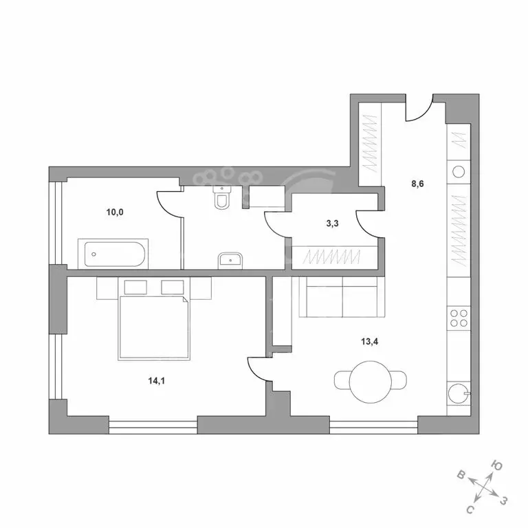 2-комнатная квартира: Москва, Зубовская улица, 7 (49.5 м) - Фото 0