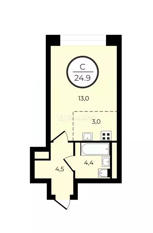 Студия Москва Мой Адрес на Клинской жилой комплекс, к4.4 (24.9 м) - Фото 2