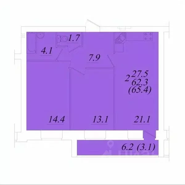 2-к кв. Вологодская область, Вологда Новгородская ул. (65.4 м) - Фото 1