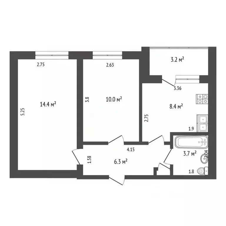 2-к кв. Башкортостан, Стерлитамак ул. Артема, 71 (43.1 м) - Фото 2