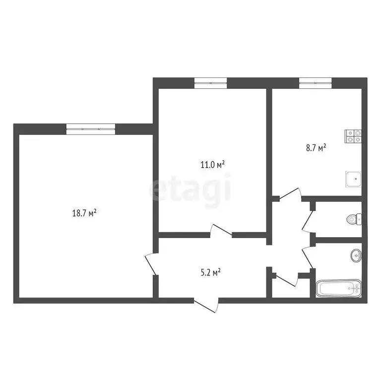 2-комнатная квартира: Топки, микрорайон Солнечный, 30 (50.05 м) - Фото 0