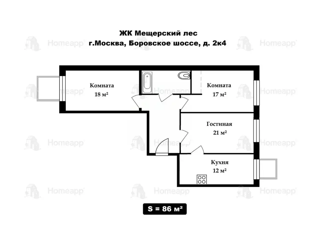 3-к кв. Москва Боровское ш., 2к4 (86.0 м) - Фото 1