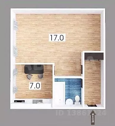 1-к кв. Омская область, Омск просп. Космический, 1 (30.7 м) - Фото 2