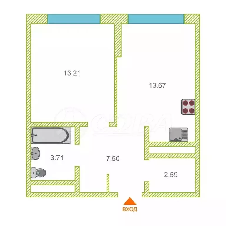 1-комнатная квартира: Тюмень, улица Андрея Приказнова, 1 (40 м) - Фото 1