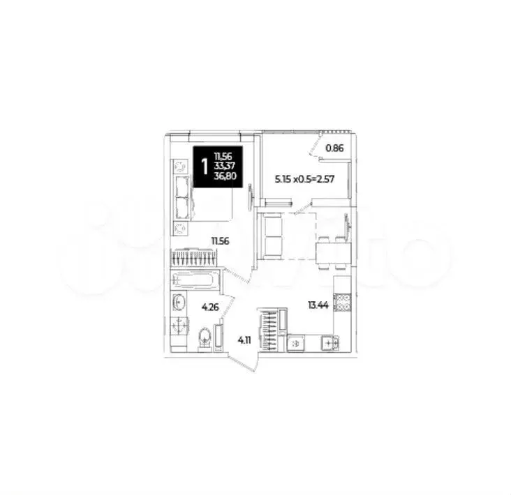 1-к. квартира, 36,8 м, 17/18 эт. - Фото 1