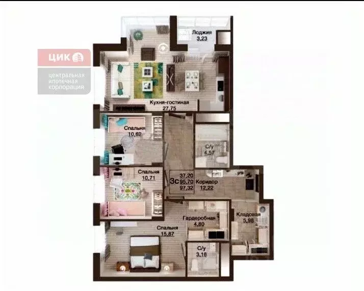 3-к кв. Рязанская область, Рязань Песочня тер., ул. Зубковой, 18к8 ... - Фото 2