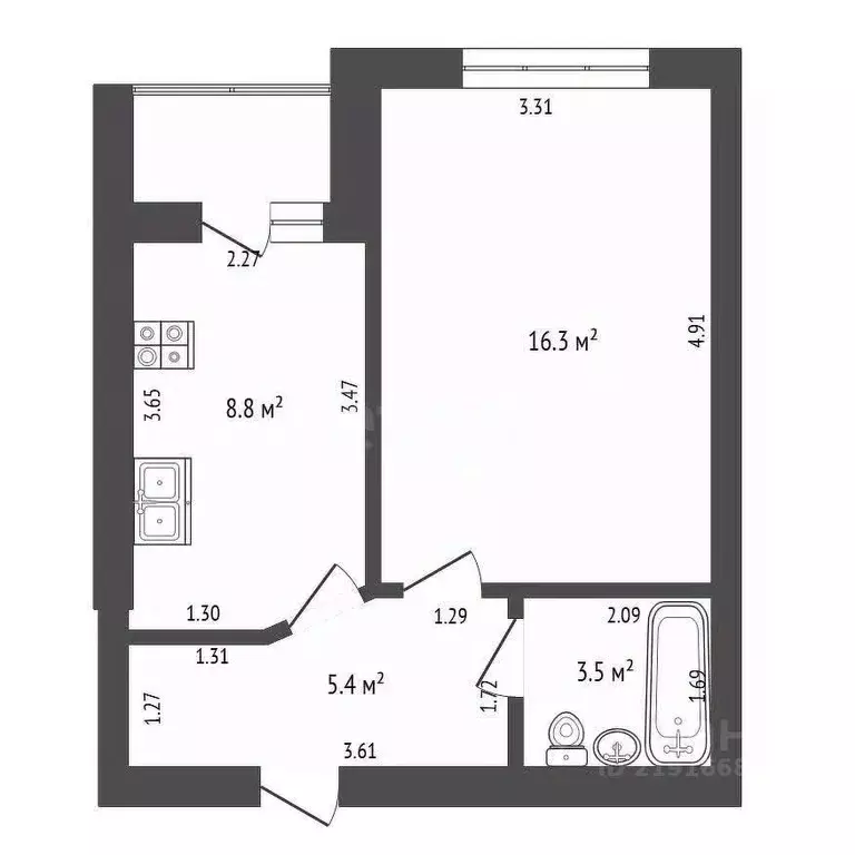 1-к кв. Калининградская область, Калининград Елизаветинская ул., 8 ... - Фото 2