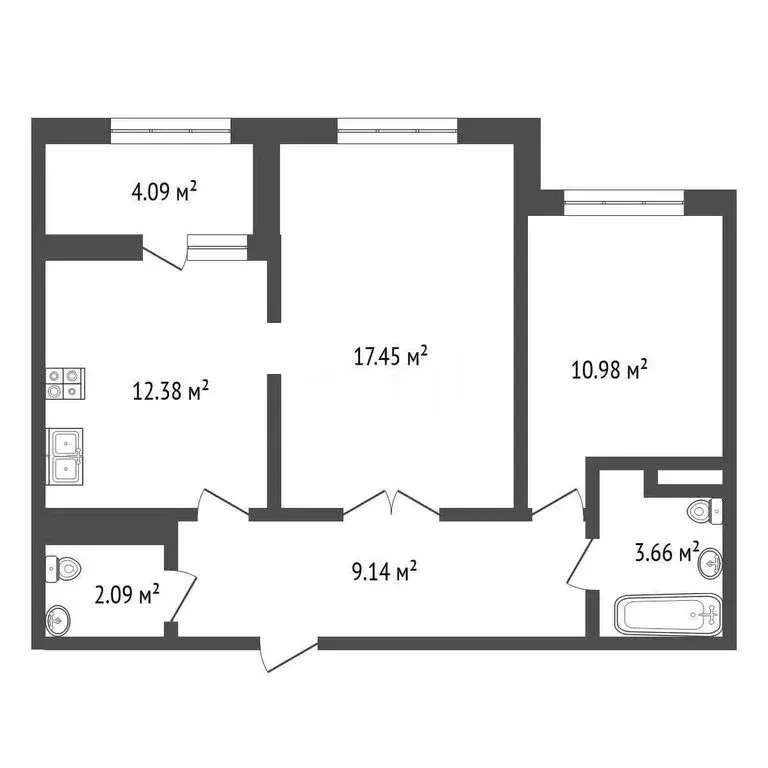 2-комнатная квартира: Дубна, район Большая Волга (59.79 м) - Фото 1