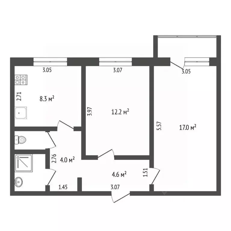 2-к кв. Тюменская область, Тюмень Ямская ул., 73к3 (49.8 м) - Фото 2