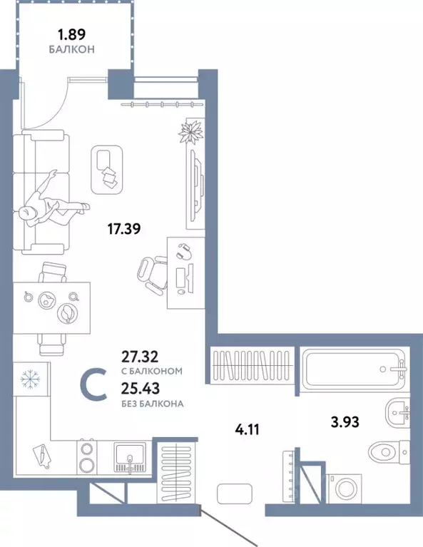 Студия Тюменская область, Тюмень Интернациональная ул., 199к10 (27.39 ... - Фото 1