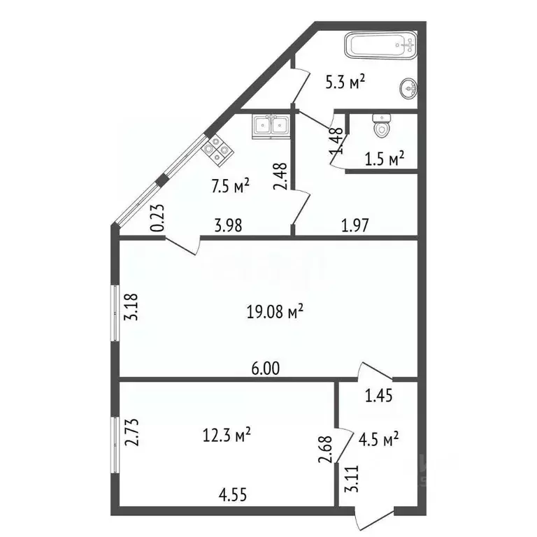 2-к кв. Санкт-Петербург ул. Чайковского, 2/7Л (52.5 м) - Фото 2