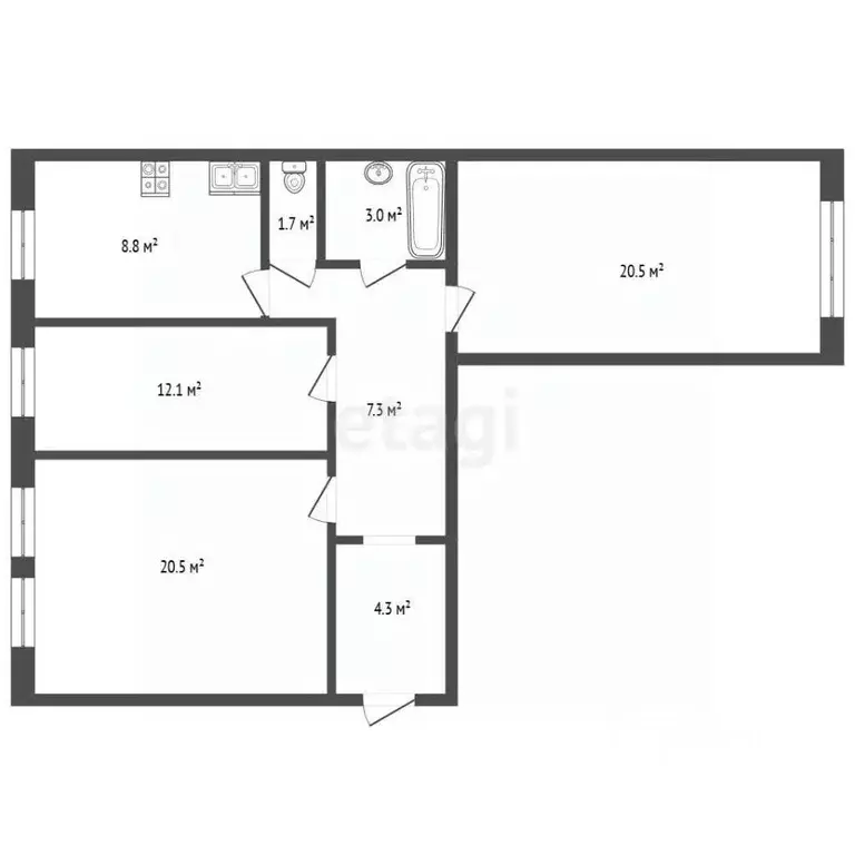 3-к кв. Москва ул. Строителей, 5К3 (78.2 м) - Фото 2