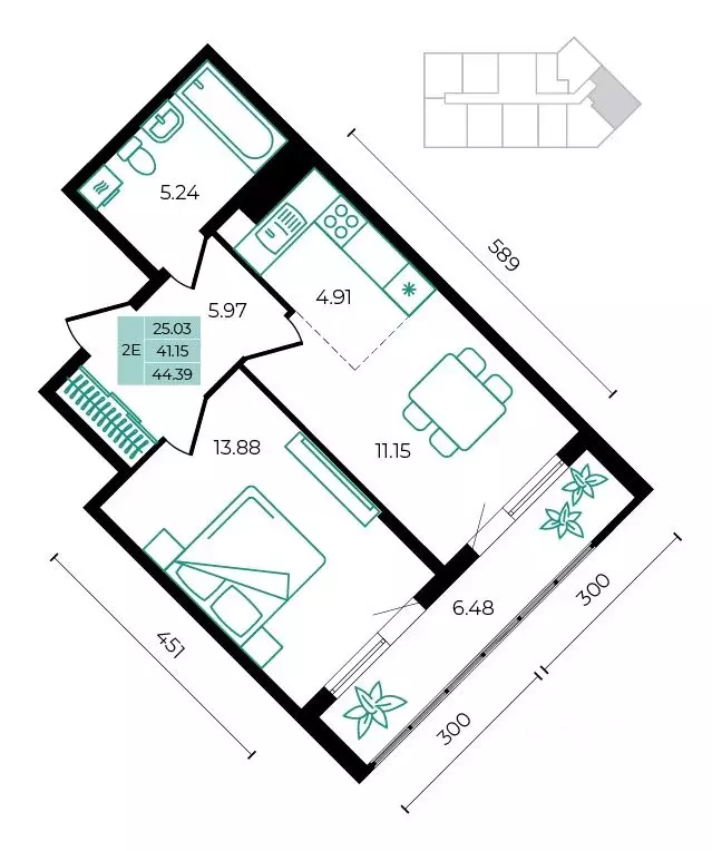 2-к кв. Адыгея, Майкопский район, пос. Тульский ул. Заречная (44.39 м) - Фото 1