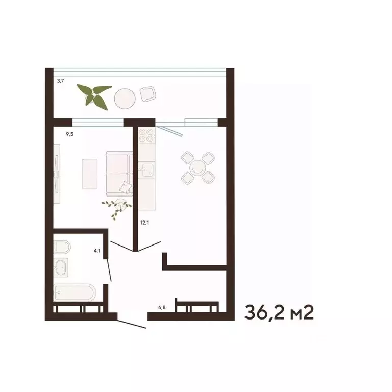 1-к кв. Приморский край, Владивосток Луговая ул. (36.2 м) - Фото 1