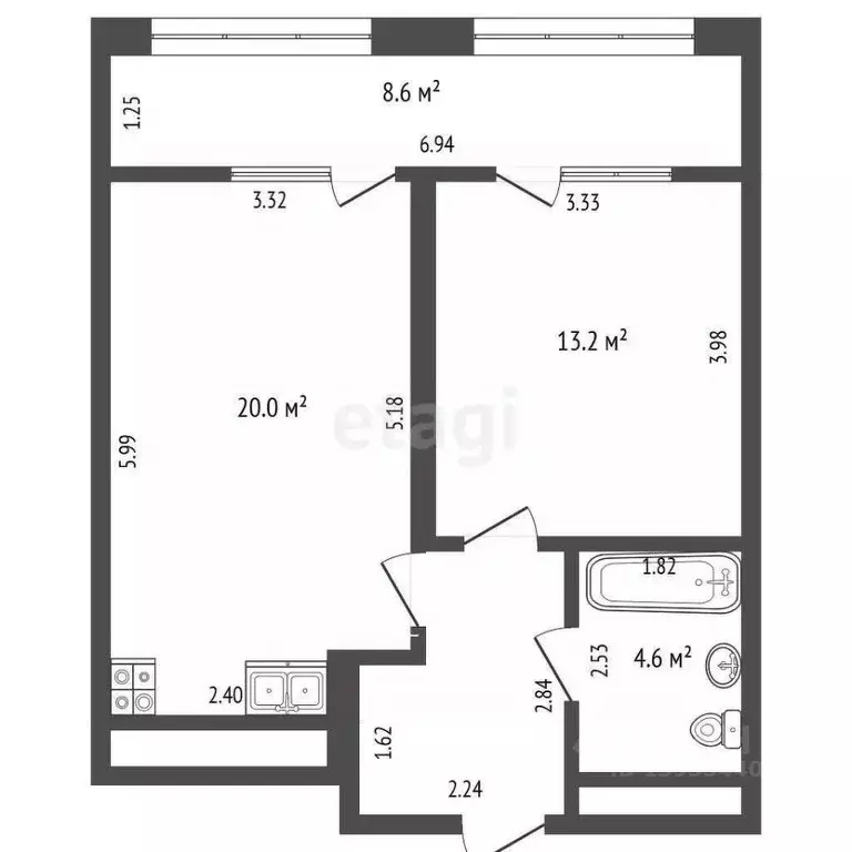 2-к кв. Тюменская область, Тюмень ул. Евгения Войнова, 7 (51.3 м) - Фото 2