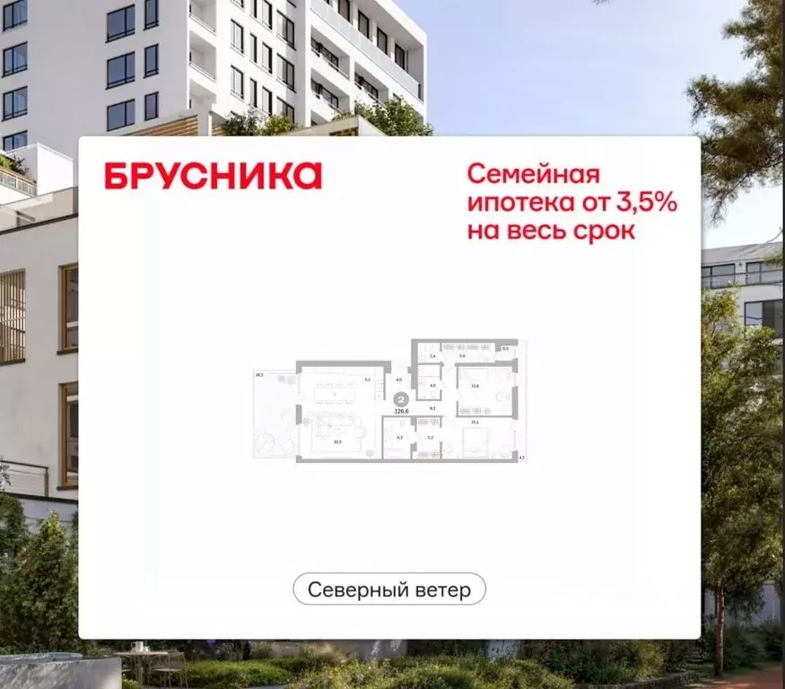 2-к кв. Санкт-Петербург Северный Ветер жилой комплекс (126.55 м) - Фото 1