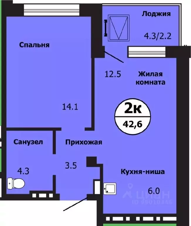 2-к кв. Красноярский край, Красноярск ул. Лесников, 43Б (42.2 м) - Фото 0