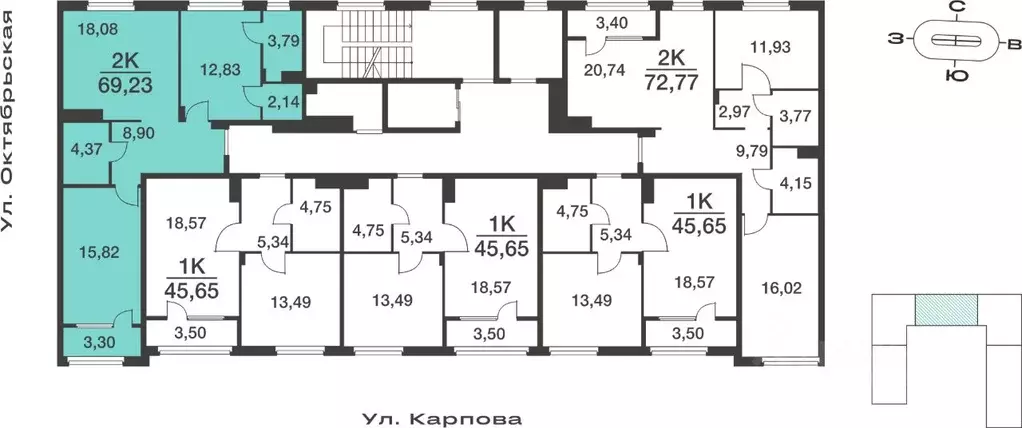 2-к кв. Тульская область, Тула ул. Карпова, 103А (69.23 м) - Фото 2