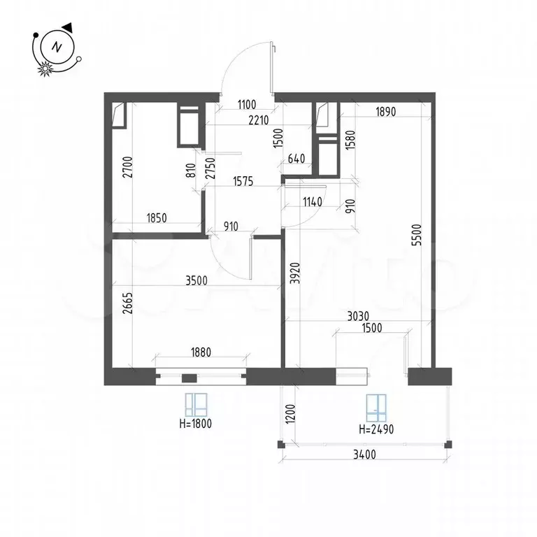 1-к. квартира, 35,2 м, 4/12 эт. - Фото 1