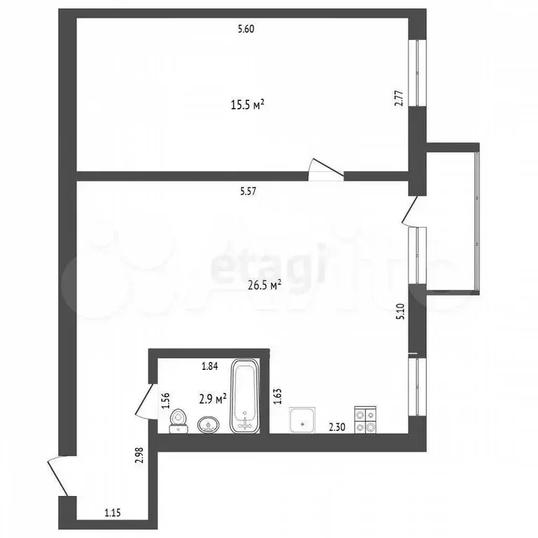 1-к. квартира, 45 м, 2/5 эт. - Фото 0
