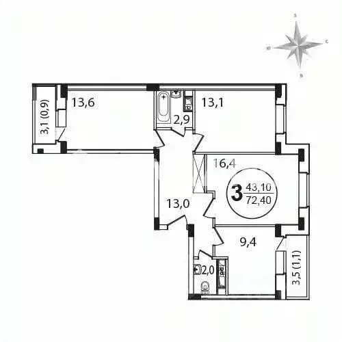 4-к кв. Московская область, Пушкино ул. Просвещения, 8к1 (72.0 м) - Фото 1